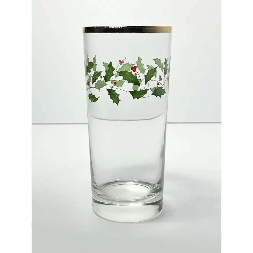 Lenox “Holiday” Set of 12 Tumbler Highball Glasses 6 1/4” 16oz Christmas Holly